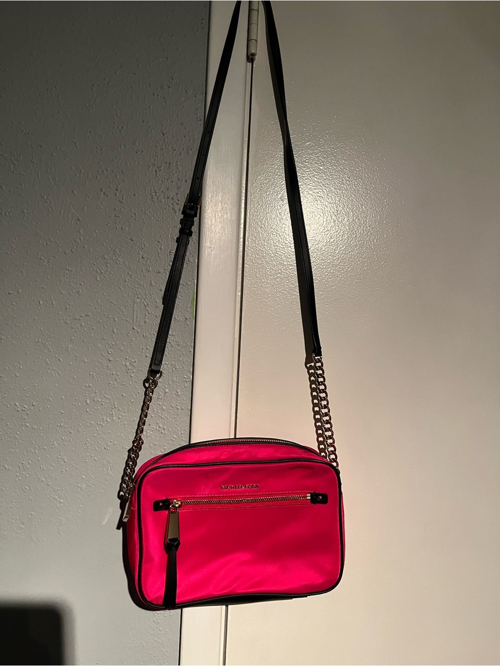 Michael Kors Hot Pink Crossbody Bag with Gold Chain
